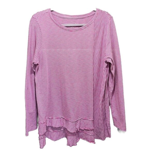 Soft Surroundings Tiered Tunic Top Womens Size Large Colette Coral Pink Striped - Picture 1 of 5